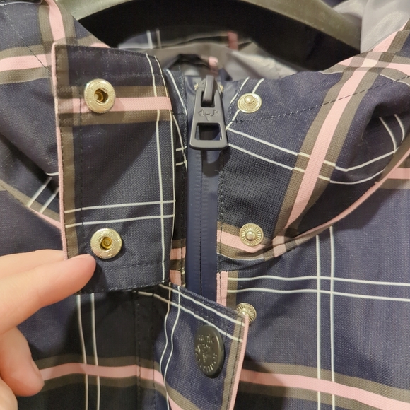 Arctic Expedition Plaid Preppy Rain Coat Navy Pink Pattern Plus Size 3X Hoooded - Picture 6 of 7